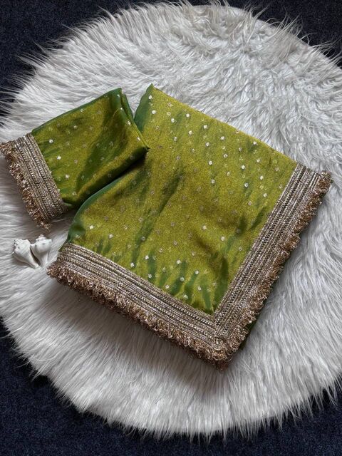 Green Viscose Saree with Embroidery Lace Border – Festive Wear