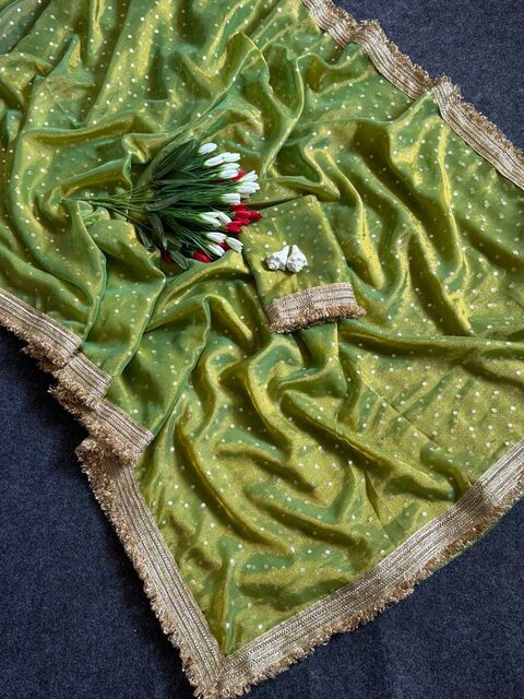 Green Viscose Saree with Embroidery Lace Border – Festive Wear