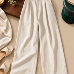 Linen Blend Wide-Leg Trousers