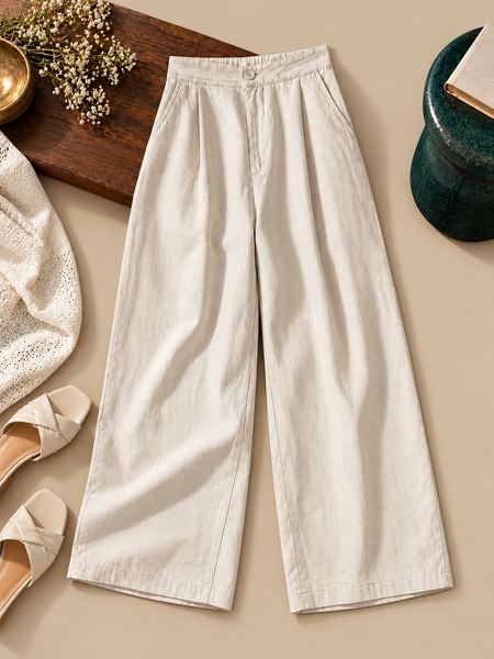 Linen Blend Wide-Leg Trousers