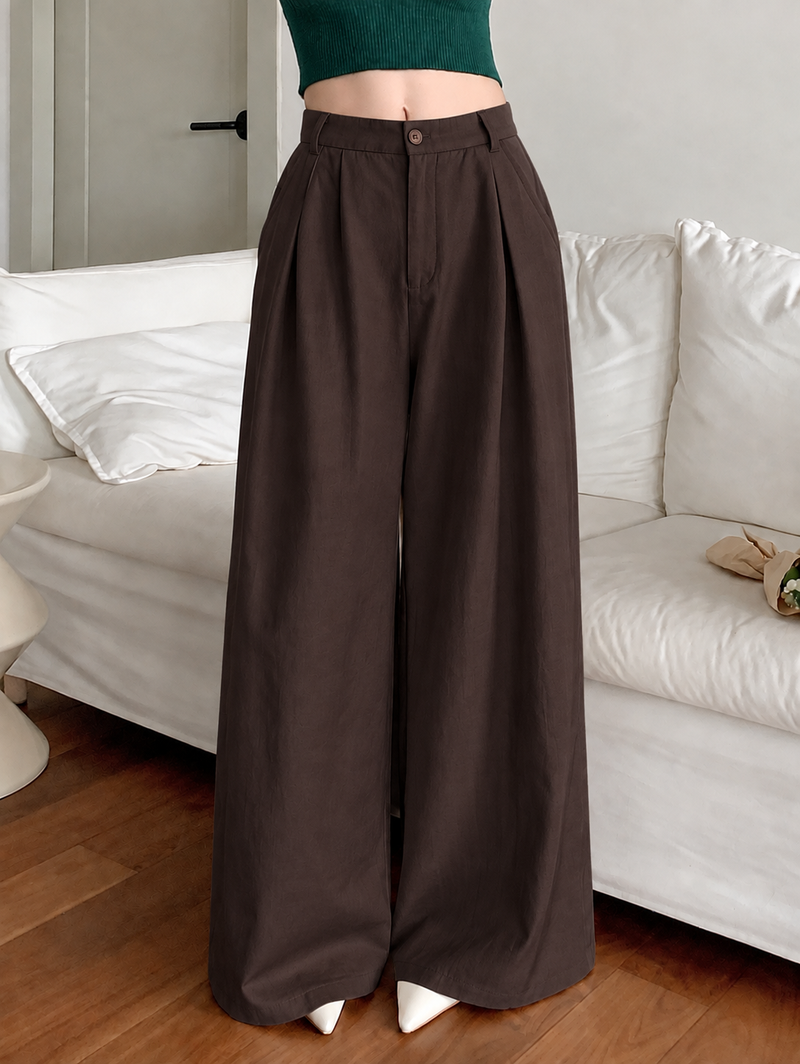 Linen Blend Wide-Leg Trousers