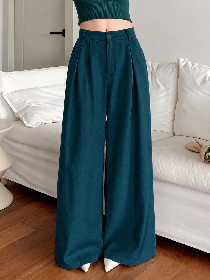 Linen Blend Wide-Leg Trousers