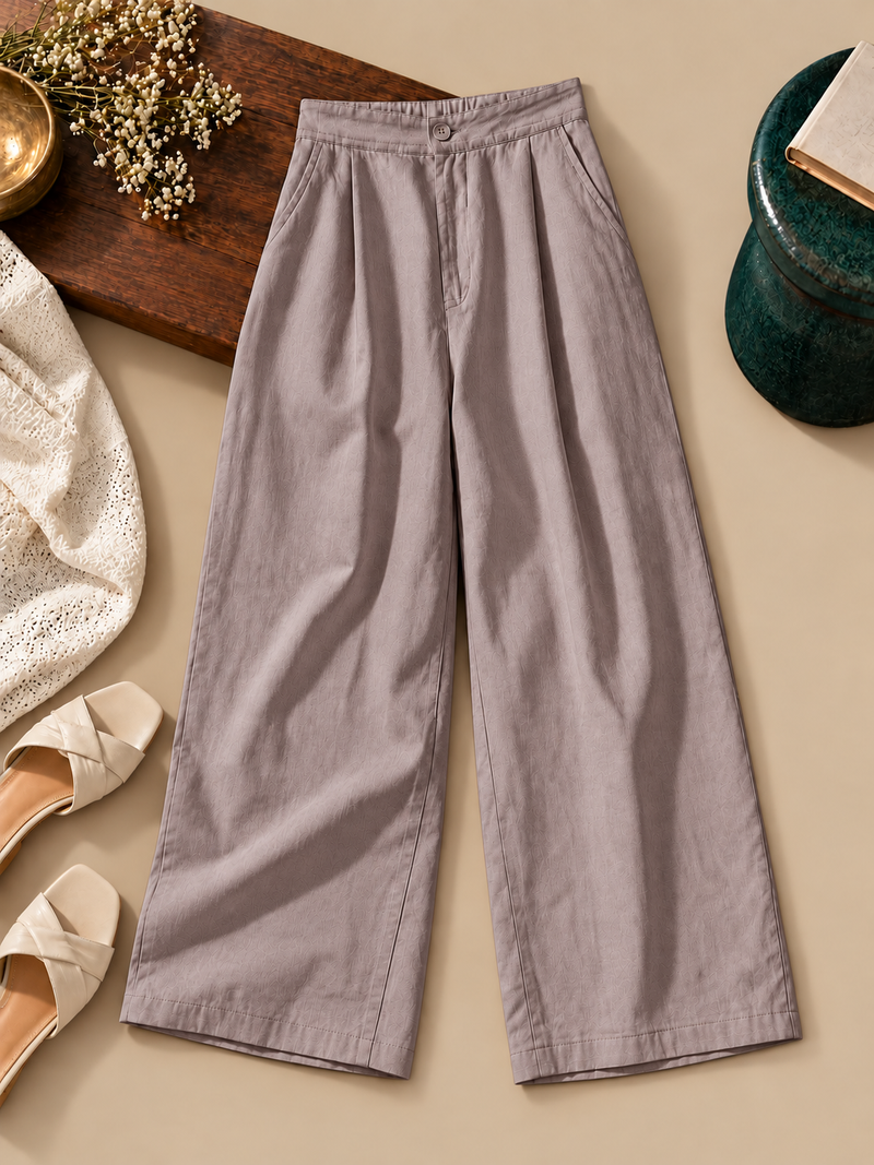 Linen Blend Wide-Leg Trousers