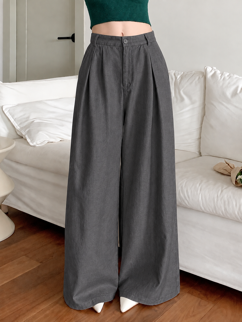 Linen Blend Wide-Leg Trousers