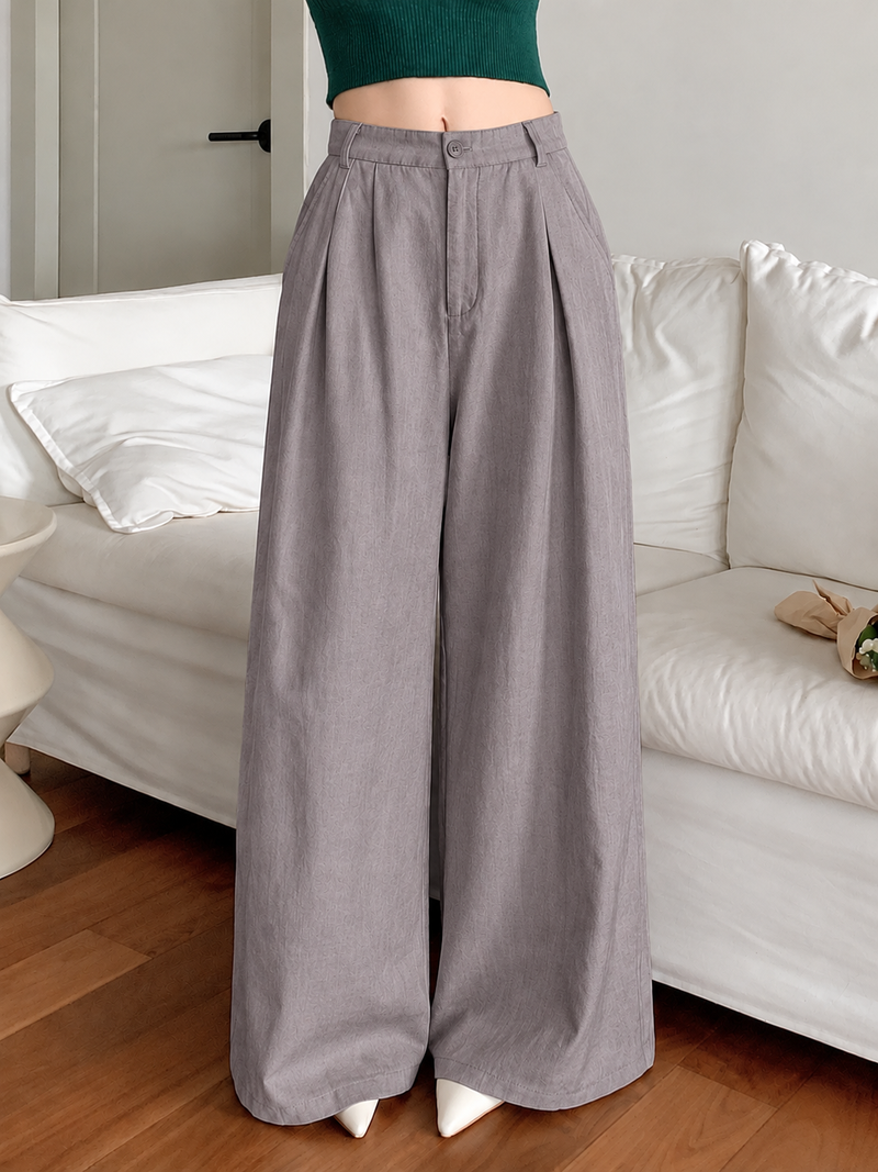 Linen Blend Wide-Leg Trousers