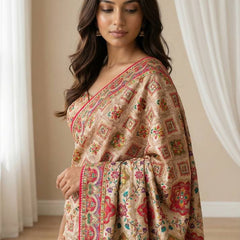 Beige Ethnic Saree with Vibrant Ajarakh Print & Real Mirrors