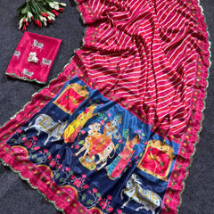 Red Leheriya Chinon Saree with Gopi Kana Print & Rich Mirror Work