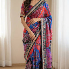 Vibrant Paisley Print Saree with Real Mirror Work