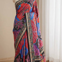 Vibrant Paisley Print Saree with Real Mirror Work