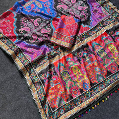 Vibrant Paisley Print Saree with Real Mirror Work