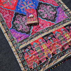 Vibrant Paisley Print Saree with Real Mirror Work
