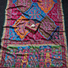 Vibrant Multicolor Soft Satin Printed Saree with Real Mirror Work & Fancy Moti Latkan Pallu