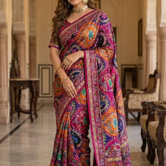 Women's Multicolor Soft Satin Digital Print Saree with Ethnic Paisley Design & Fancy Latkan Pallu
