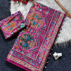 Women's Multicolor Soft Satin Digital Print Saree with Ethnic Paisley Design & Fancy Latkan Pallu
