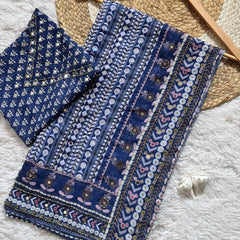 Traditional Navy Ajrakh Saree with Contemporary Mirror Detailing