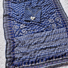 Traditional Navy Ajrakh Saree with Contemporary Mirror Detailing
