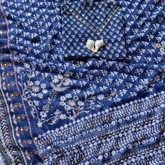 Traditional Navy Ajrakh Saree with Contemporary Mirror Detailing
