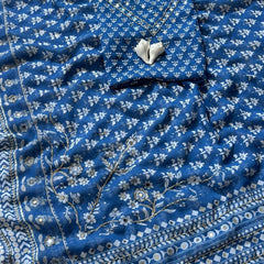 Indigo Blue Soft Fox Georgette Saree with Real Mirror & Katdana Work