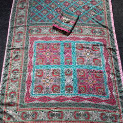 Elegant Roman Silk Ajarakh Print Saree with Real Mirror Work & Kodi Latkan