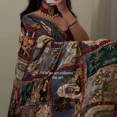Royal Poster Rajwadi Print Soft Roman Silk Saree with Real Mirror Work & Fandu Kodi Latkan