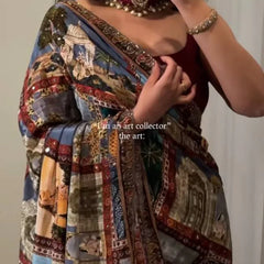 Royal Poster Rajwadi Print Soft Roman Silk Saree with Real Mirror Work & Fandu Kodi Latkan
